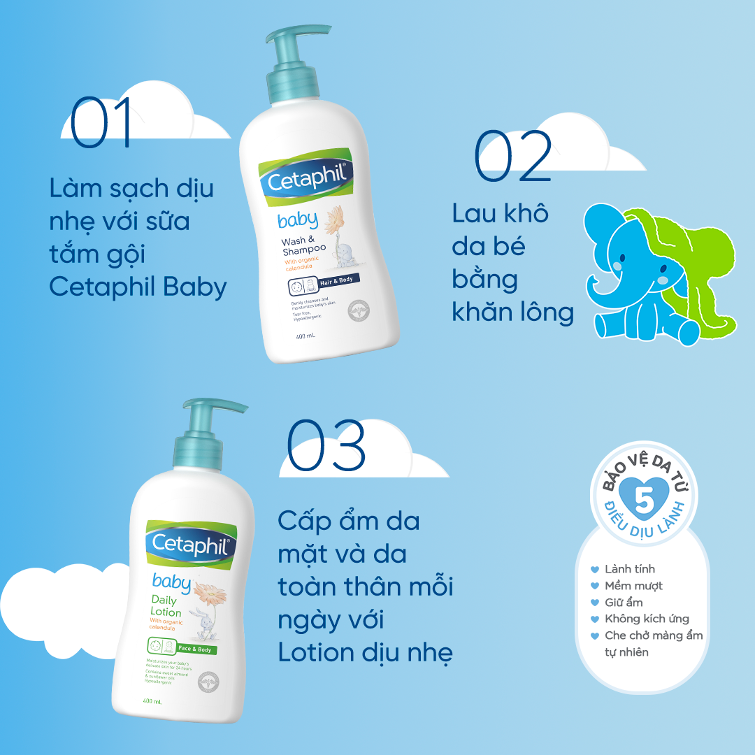 Combo 2 Sữa tắm gội dịu lành cho bé Cetaphil Baby Wash &amp; Shampoo with Organic Calendula 400ml/chai