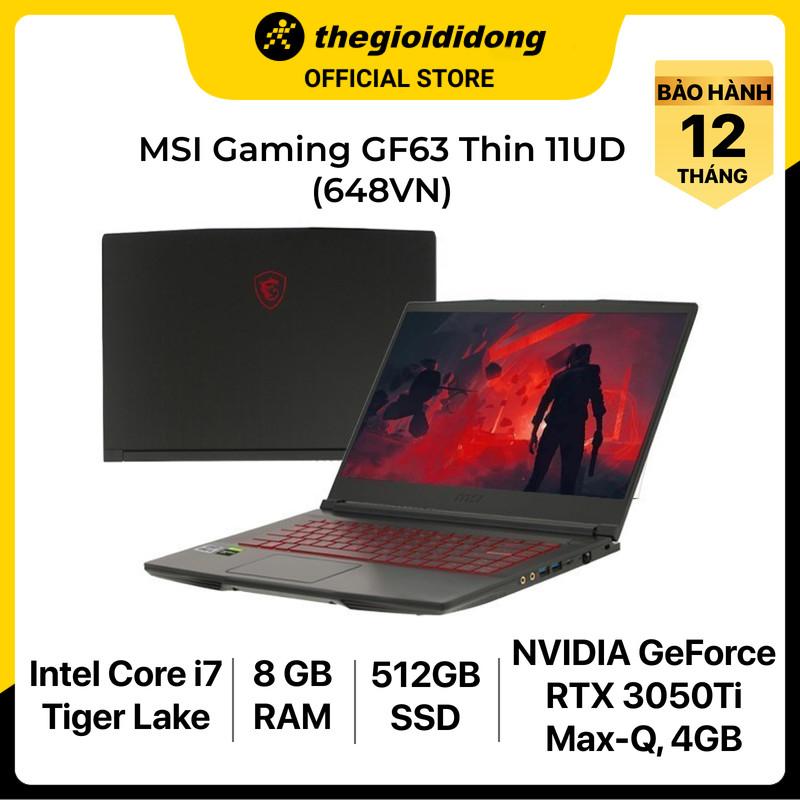 Laptop MSI GF63 Thin 11UD i7 11800H/8GB/512GB/4GB RTX3050Ti Max-Q/15.6&quot;F/Balo/Chuột/Win11/(648VN)/Đen - Hàng chính hãng