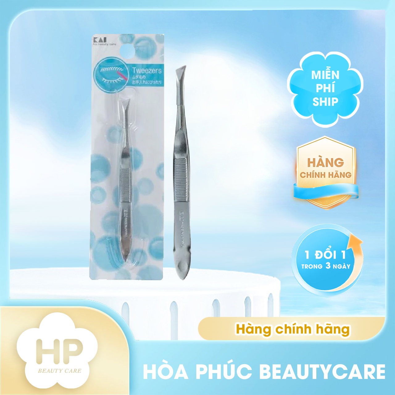 Nhíp Nhổ Lông Mày Bằng Thép Kai Tweezers HL0401 (Màu Xanh)