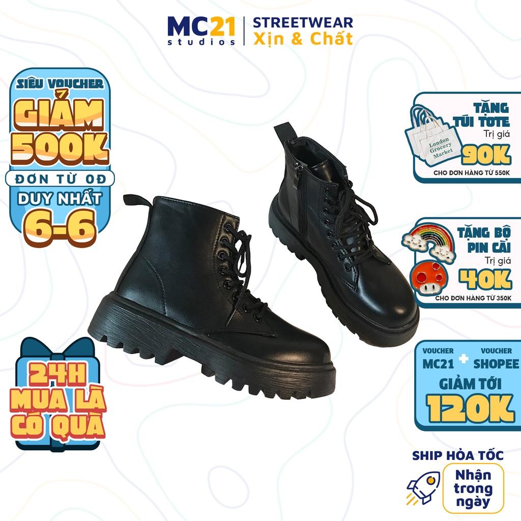 Giày boots cổ cao nữ MINION CLOTHING đế độn 4cm kéo khoá Ulzzang Streetwear chất da PU đi êm chân G2401