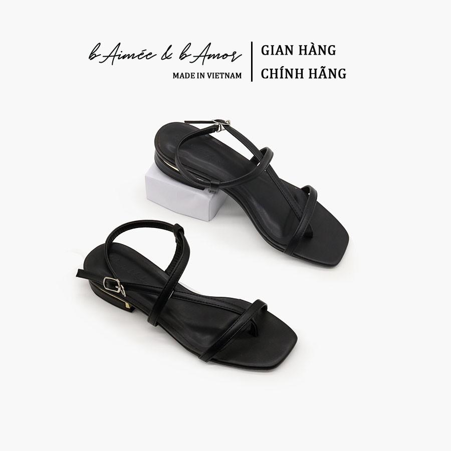 Sandal nữ xỏ ngón đế vuông viền vàng cao 2p quai chéo mảnh mũi vuông đẹp thời trang bAimée &amp; bAmor - MS1535