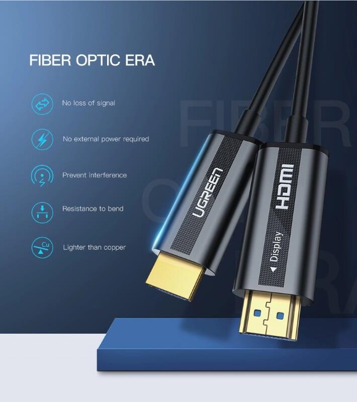 Ugreen UG50717HD132TK 10M màu Đen Cáp tín hiệu HDMI chuẩn 2.0 sợi quang cao cấp - HÀNG CHÍNH HÃNG