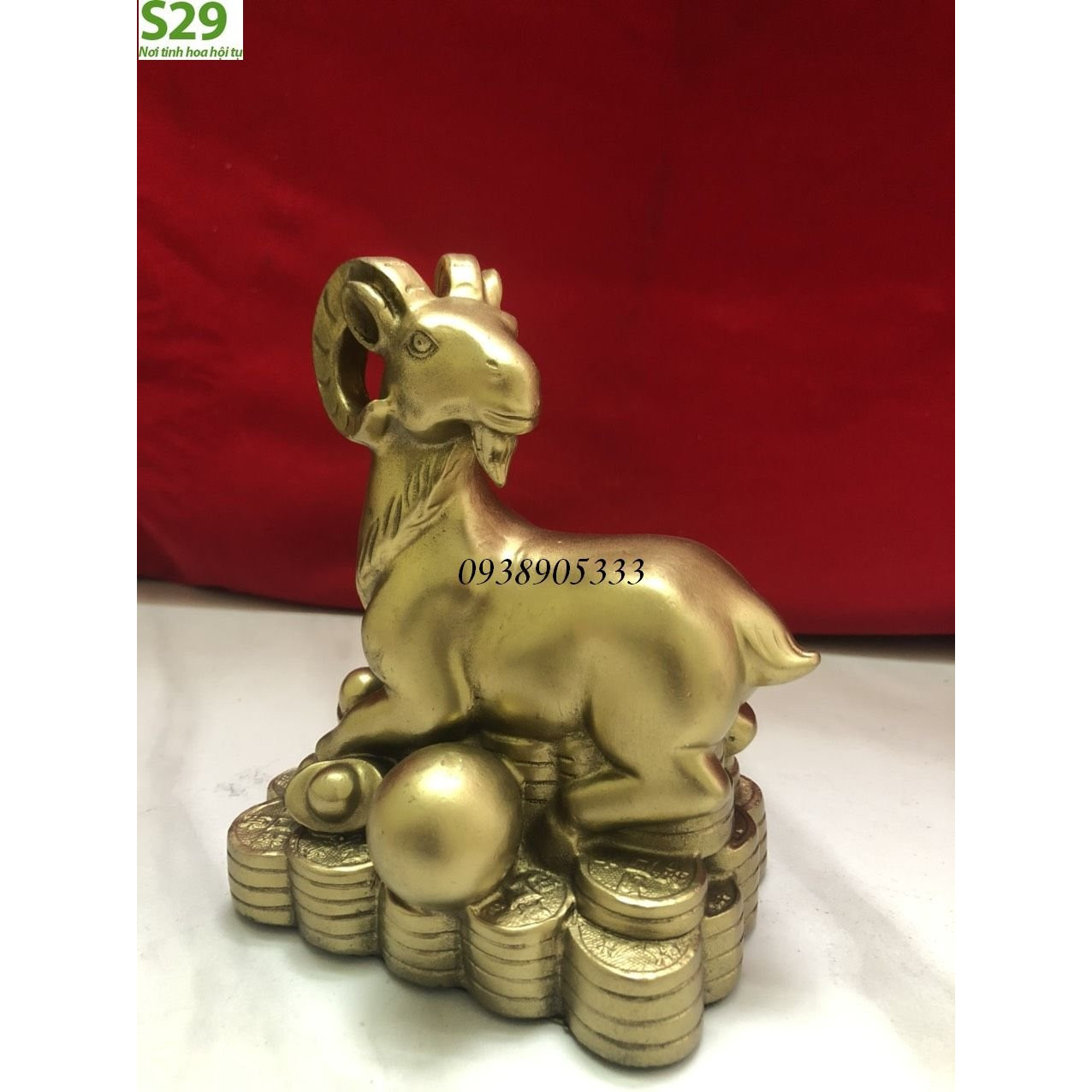 Dê Nằm Trên Tiền Giáp Ngọc,Bằng Đồng Cao Cấp Vật Phẩm Phong Thủy Cao 15cm