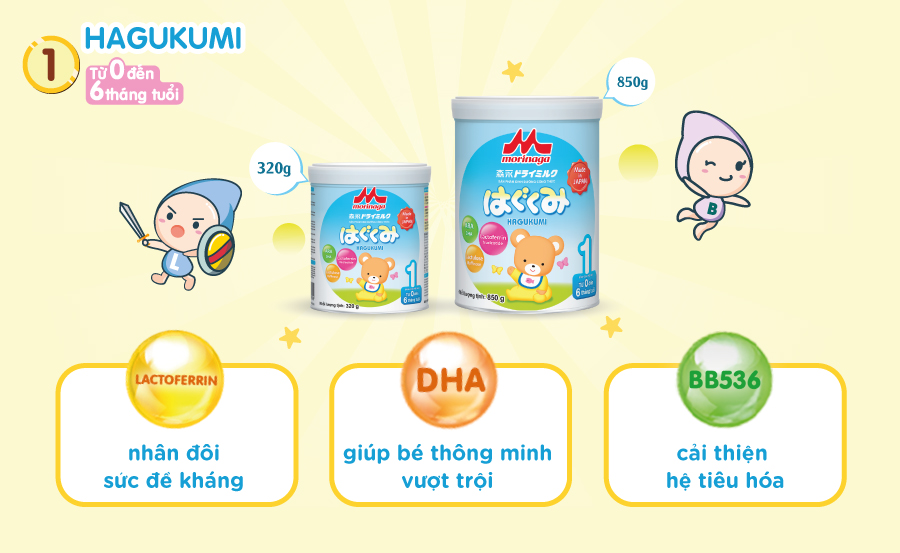 Combo 3 hộp Sữa Morinaga số 1 Hagukumi 850g/ hộp ( Nguyên đai, nguyên tem)