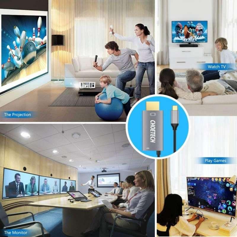 Cáp chuyển từ Type C sang HDMI+ PD 60W dài 1.8M Choetech XCH-M180GY (Hàng chính hãng)