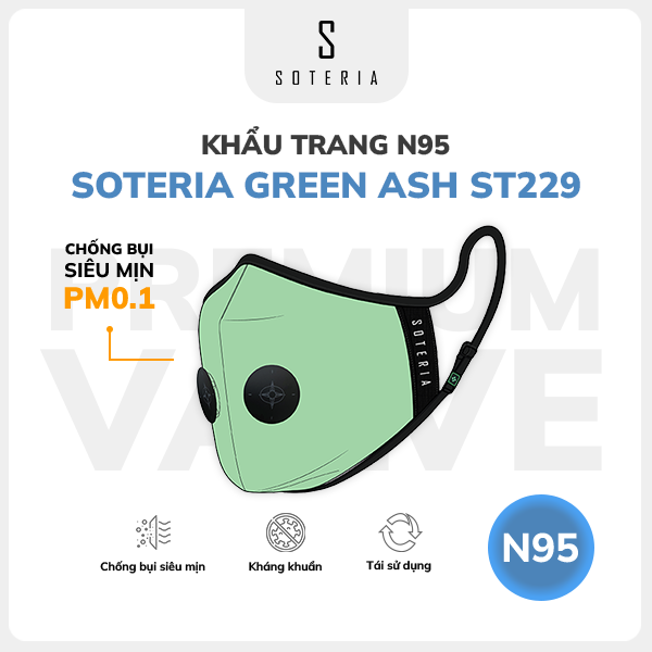 Khẩu trang thời trang Soteria Green Ash ST229 - N95 lọc hơn 99% bụi mịn 0.1 micro