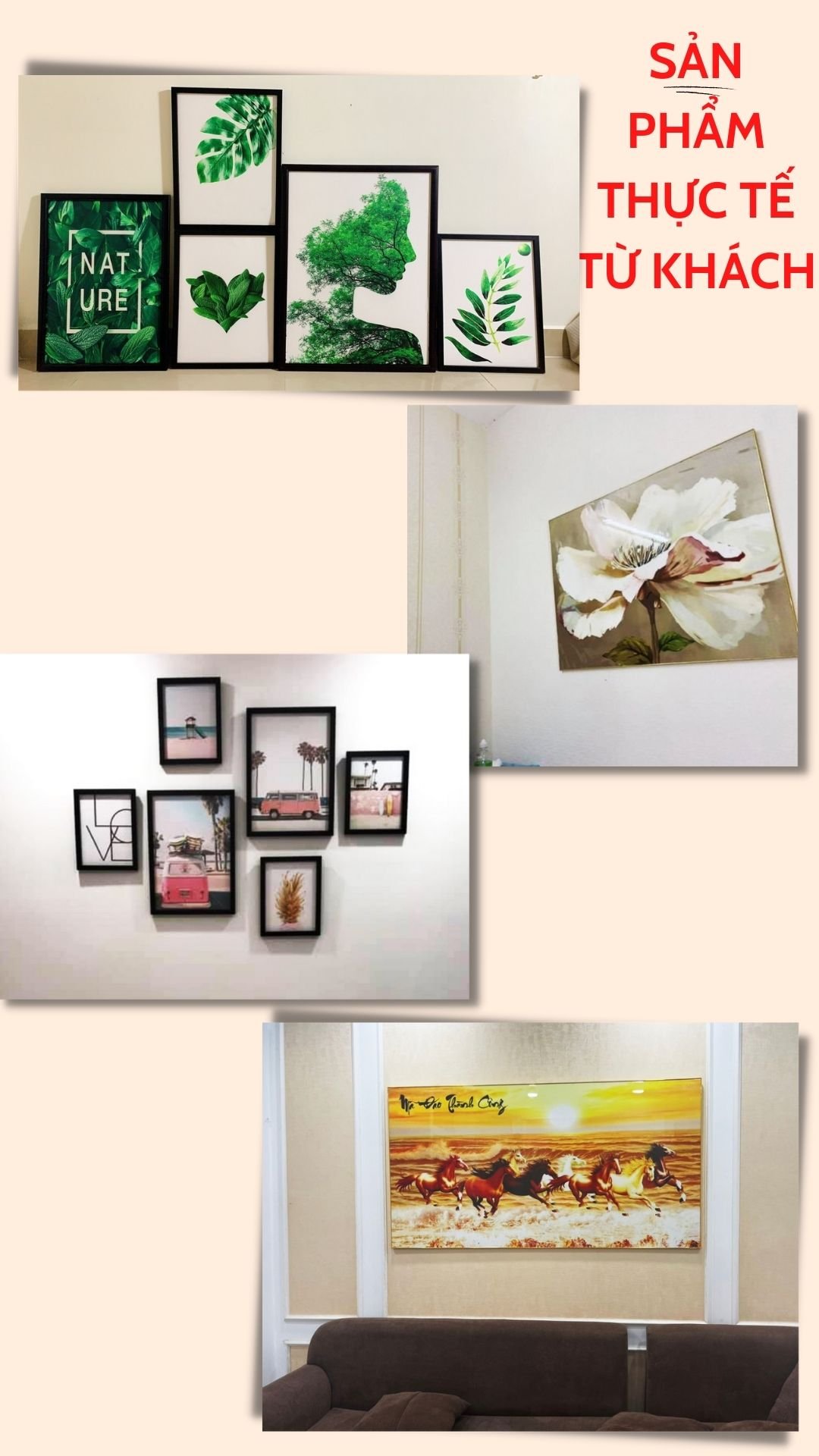 Tranh THƯ PHÁP tráng gương trang trí phòng khách, không gian sống TẶNG KÈM ĐINH TREO TPCM038