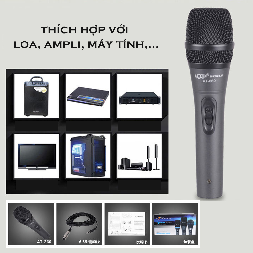 Micro Có Dây Hát Karaoke AT-660 Dùng Cho Loa Kẹo Kéo Thiết Bị Dàn Karaoke Trong Gia Đình Hút Âm Cực Tốt - Hát Cực Nhẹ- 4142 - Hàng Nhập Khẩu