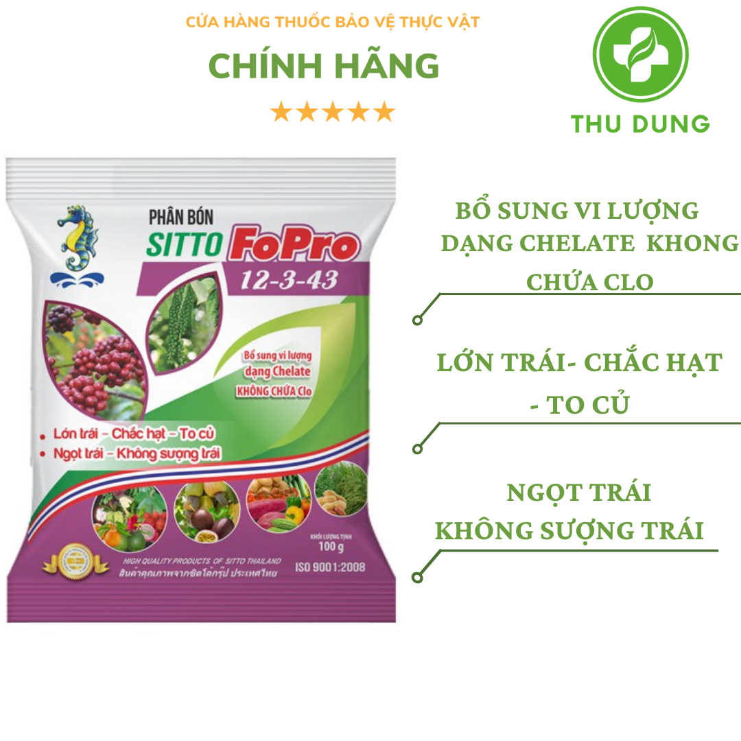 Phân bón lá NPKSitto FoPro 12-3-43+TE gói 100g LỚN TRÁI, CHẮC HẠT, TO CỦ