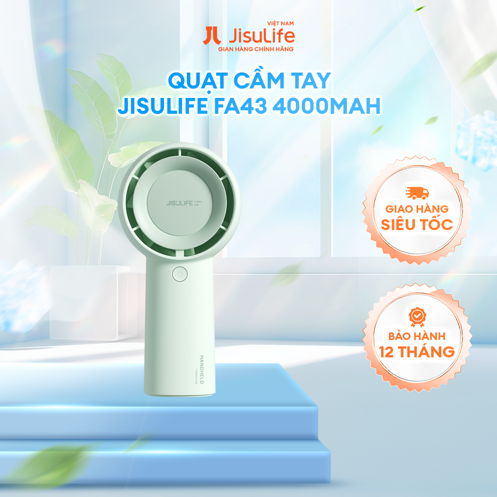 Quạt Cầm Tay Mini JISULIFE FA43 Siêu Mát - Sạc Nhanh - Pin 4000mAh Sử Dụng Lên Đến 12H - Hàng Chính Hãng