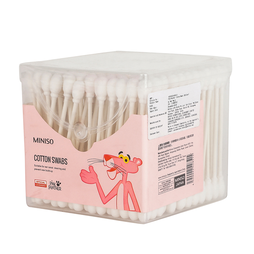 Bông tăm Miniso chú báo hồng Pink Panther 180 cây 100g - Hàng chính hãng