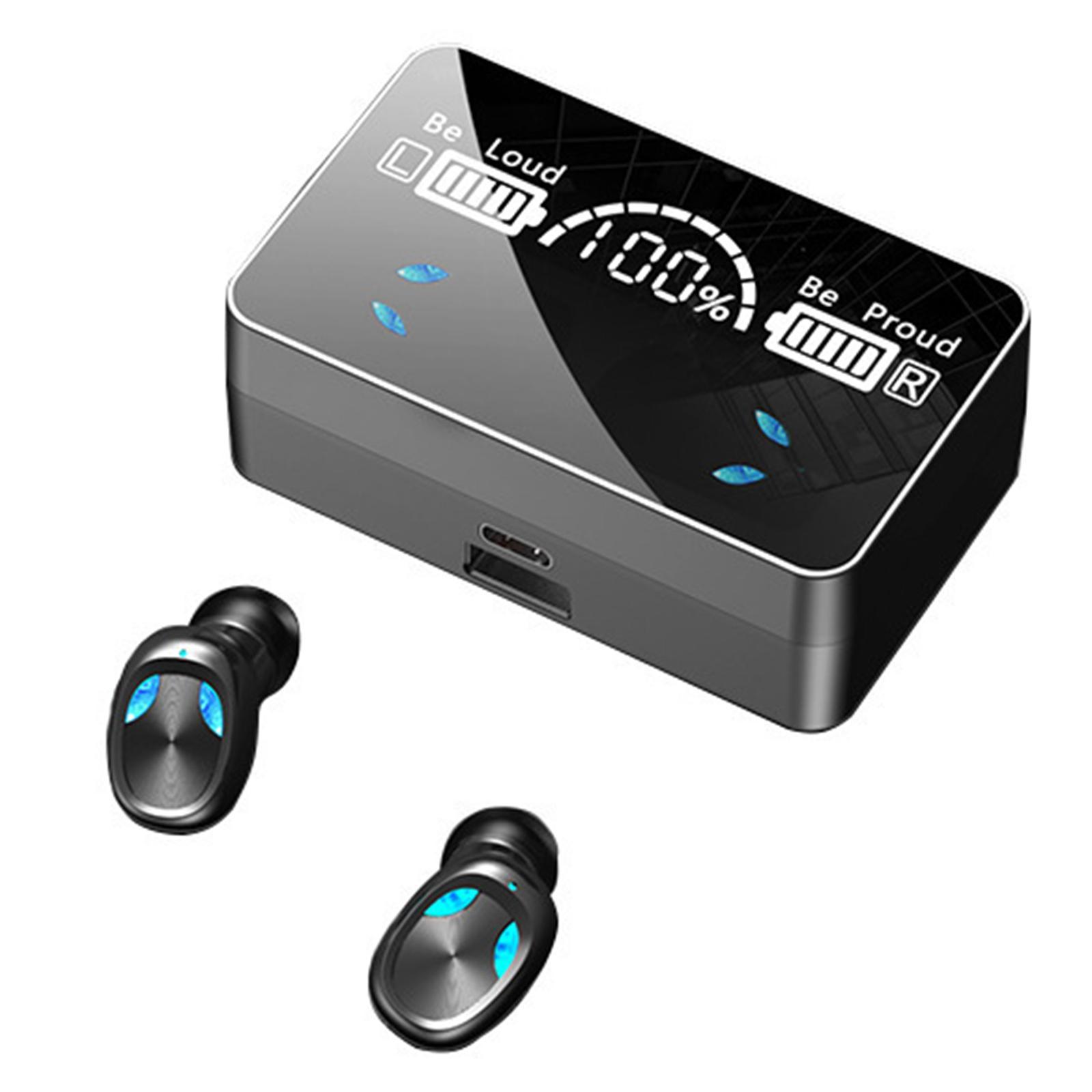 Wireless Bluetooth Earphones Touch Control LED Display for Work black