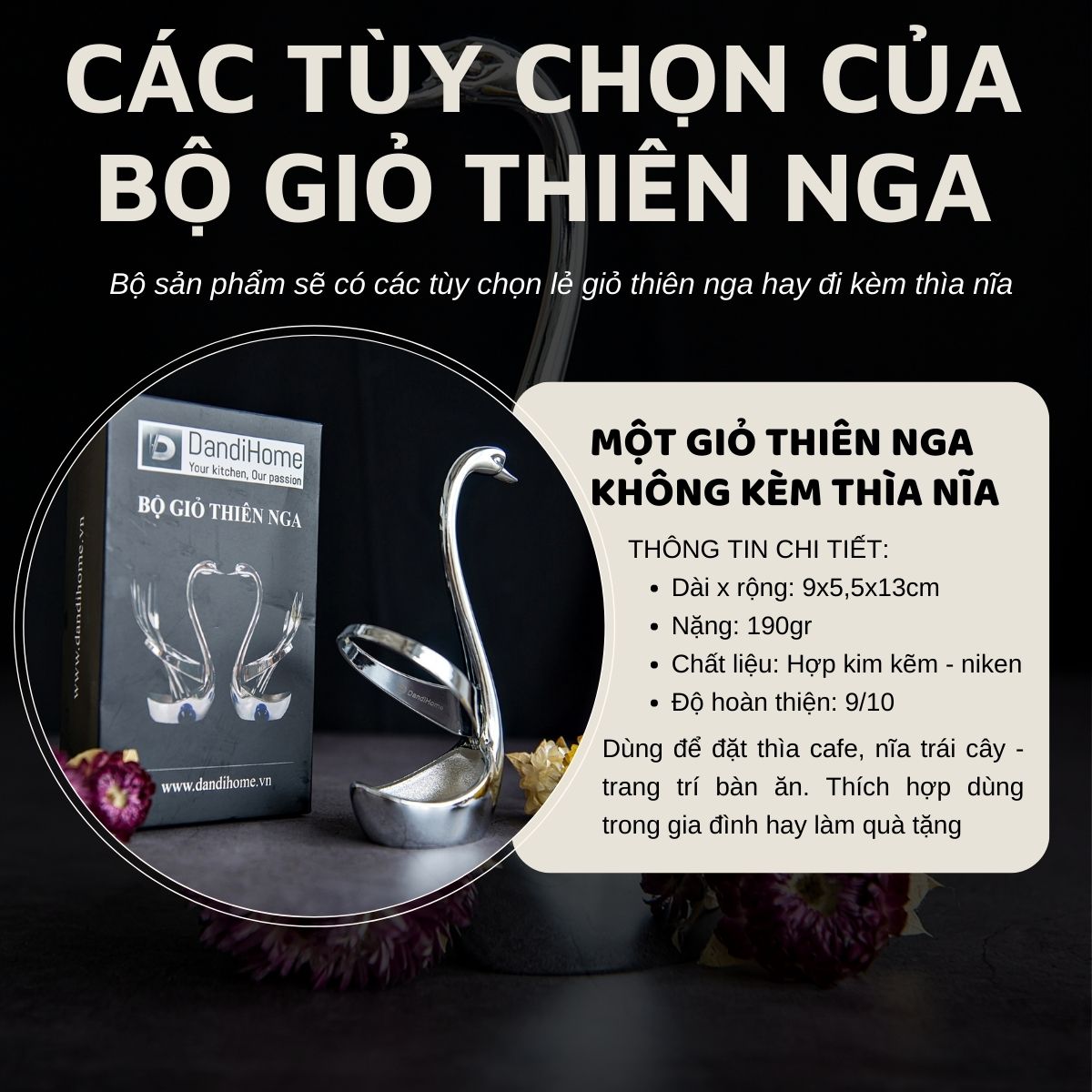 Bộ giỏ thiên nga DandiHome kèm thìa nĩa 2020 cao cấp, sang trọng, tinh tế