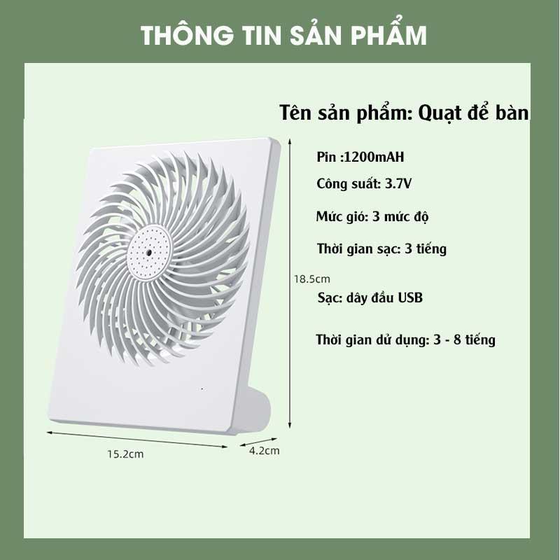 QUẠT ĐỂ BÀN - TÍCH ĐIỆN - SẠC PIN 3 Tốc độ, pin 1200mAP phù hợp cho gia đình nhỏ, quạt văn phòng!