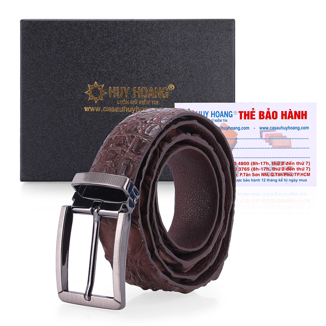 HJ4727-28-29-31 - Dây nịt nam da cá sấu gai lưng đầu kim màu đen, nâu đất, nâu đỏ, vàng bò
