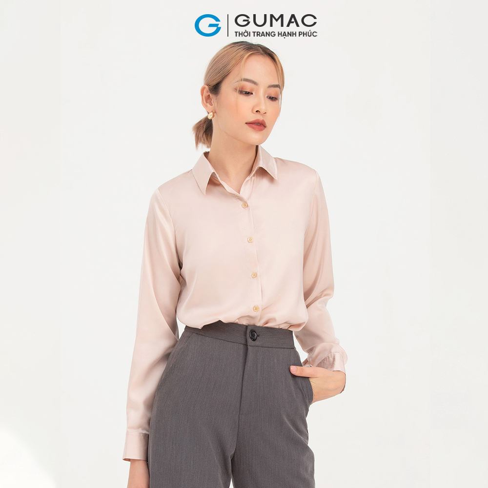Áo sơ mi nữ GUMAC AB708 tay dài vải lụa mềm mại