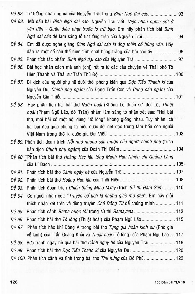 100 Dàn Bài Chi Tiết Làm Văn Lớp 10