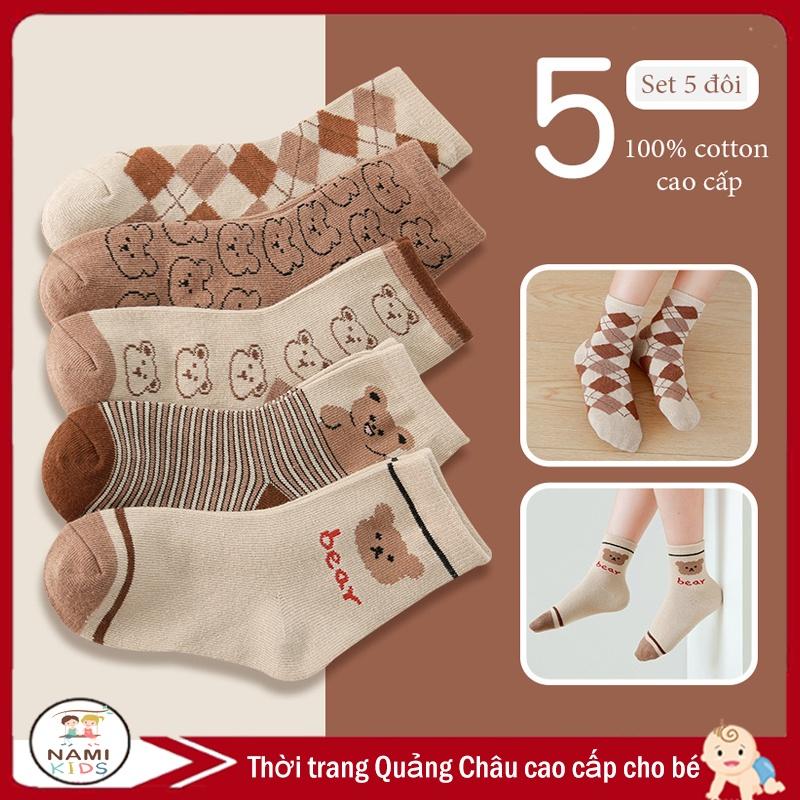 SET 5 ĐÔI tất vớ gấu màu nâu cho bé gái và bé trai