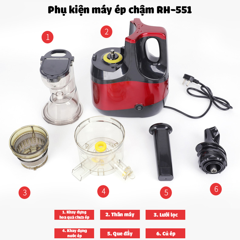 Máy ép chậm cỡ lớn HX551 mẫu mới ép rau củ hoa quả cực nhiều nước giữ nguyên chất dinh dưỡng