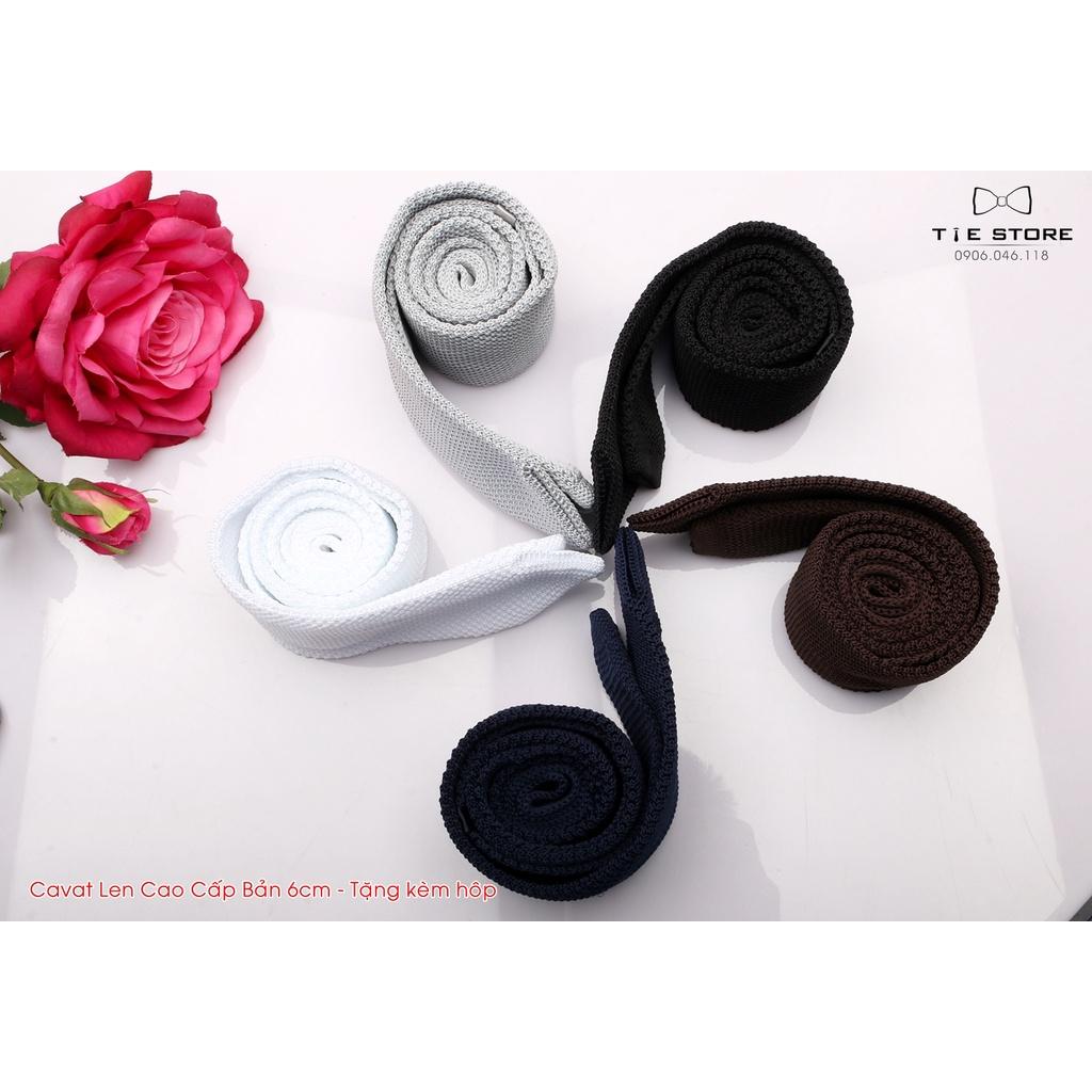 Cà Vạt Len Cao Cấp Bản 6Cm - Cavat Tự Thắt Kèm hộp Màu Xanh đen