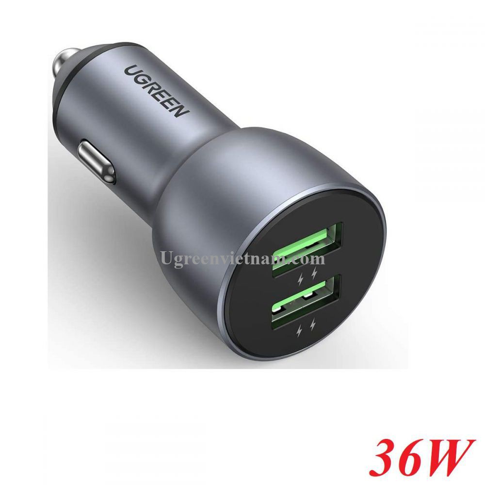 Củ Sạc xe chuẩn quick charge 3.0 QC3.0 36W 2 cổng màu bạc Ugreen 10144 CD213 - Hàng chính hãng