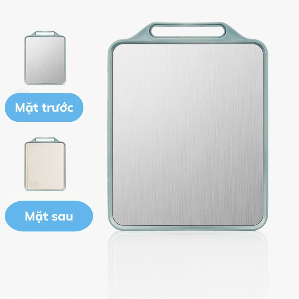 Thớt Kháng Khuẩn 2 Mặt Kích Thước 40x30cm Mặt Trước Inox 304, Mặt Sau Nhựa PP Kháng Khuẩn, Chống Tràn, Chống Ẩm Mốc, Không Han Gỉ, Rã Đông Nhanh