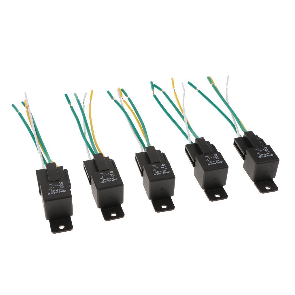 5Pcs 4Pin Relay Socket Harness Base w/ Wires 40A
