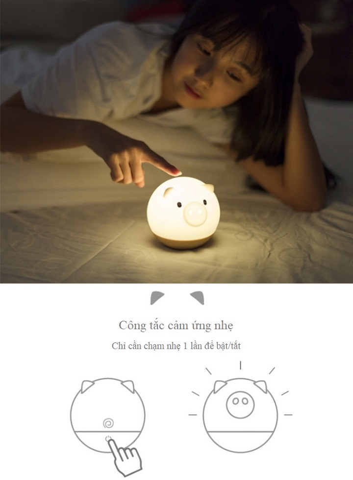 Đèn ngủ không dây cảm ứng chạm hình chú lợn cute, đáng yêu cắm cổng USB - giao ngẫu nhiên(Tặng bộ 100 miếng dán hình ngôi sao dạ quang phát sáng)