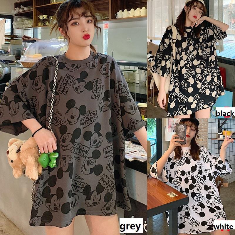 Áo thun tay ngắn cổ tròn dáng rộng in họa tiết hoạt hình đáng yêu cho nữ