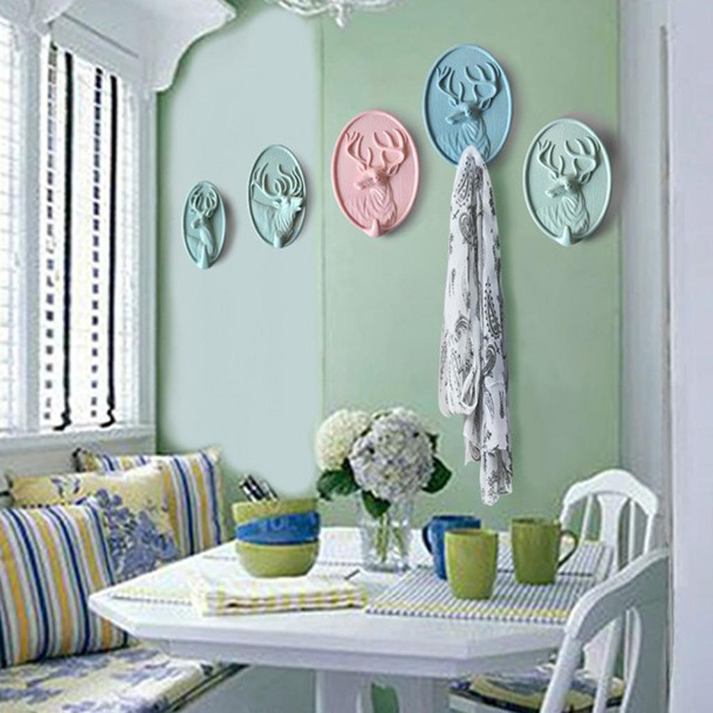 3D Resin Animal Deer Head Self-adhesive Hook Wall Hanger Hooks Rack