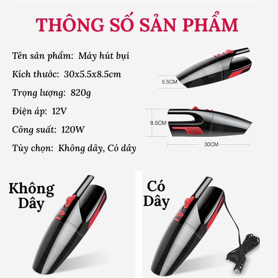 Máy hút bụi Ô tô cầm tay, Máy hút bụi mini PIN SẠC KO DÂY và CÓ DÂY