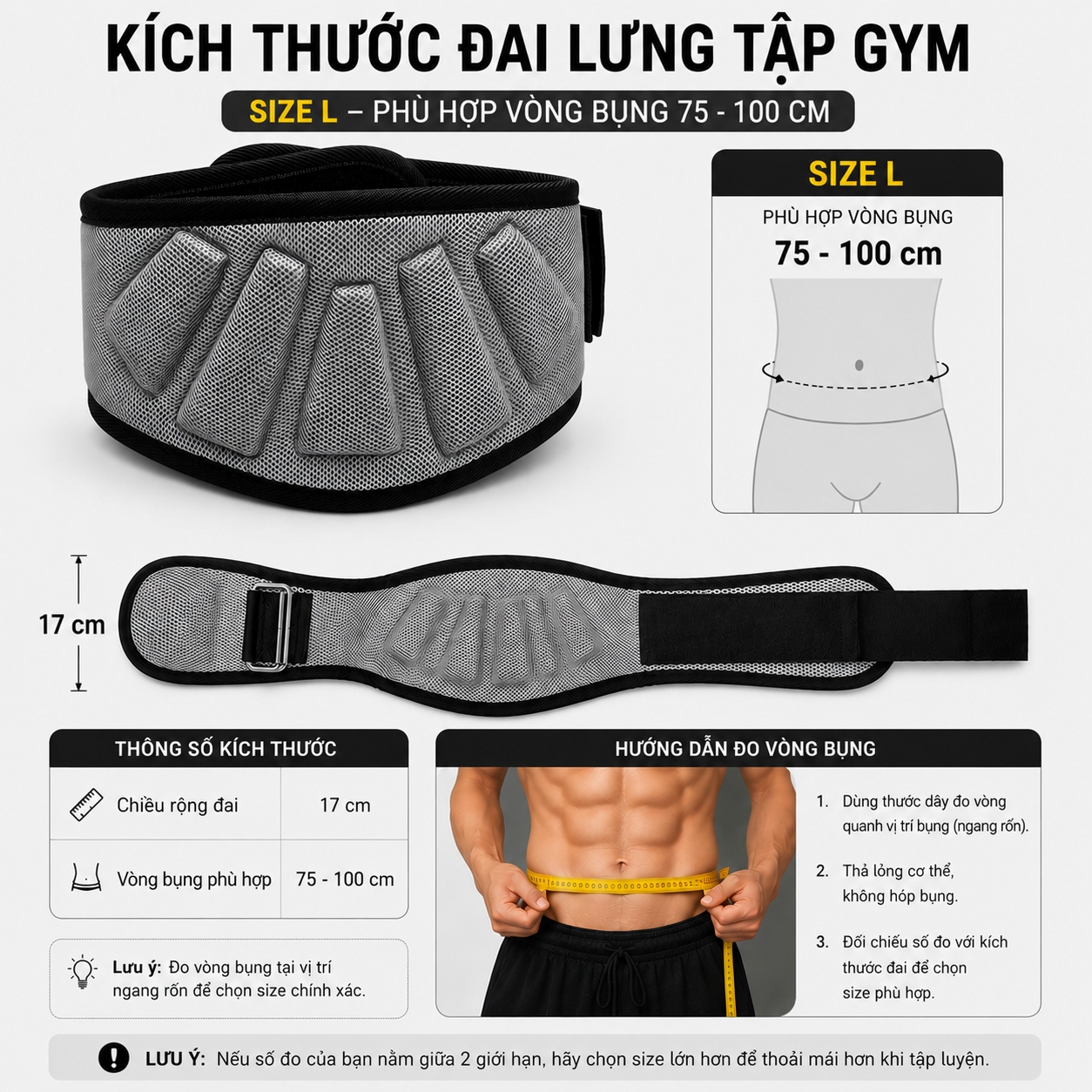 Đai Lưng Tập Gym Lifting Belt Bản Rộng 17cm  Đai Bảo Vệ Lưng Squat, Deadlift, Tập Tạ Chuyên Nghiệp - L