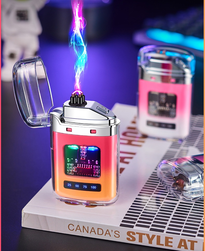 Hột Quẹt điện plasma - Vỏ Trong Suốt - Khởi Động Nút Nhấn, Kèm Sạc Type C + Quà tặng 1 lọc khói vi lọc kép