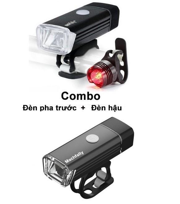 Combo đèn pha siêu sáng cho xe đạp + đèn led hậu
