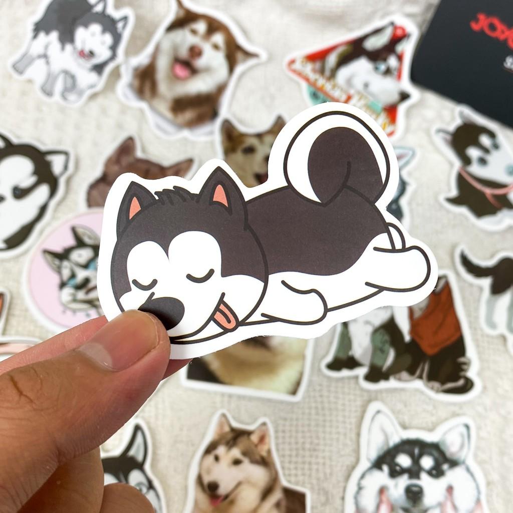 Bộ 50 Sticker (nhãn dán) CHÓ HUSKY NGÁO NGƠ - trang trí nón bảo hiểm, ghi-ta, tủ lạnh, máy tính