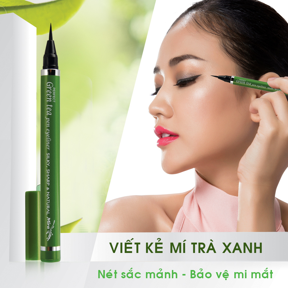 Viết kẻ mí mắt tinh chất trà xanh Mira Perfect Green Tea Hàn Quốc 0.8ml tặng kèm móc khoá