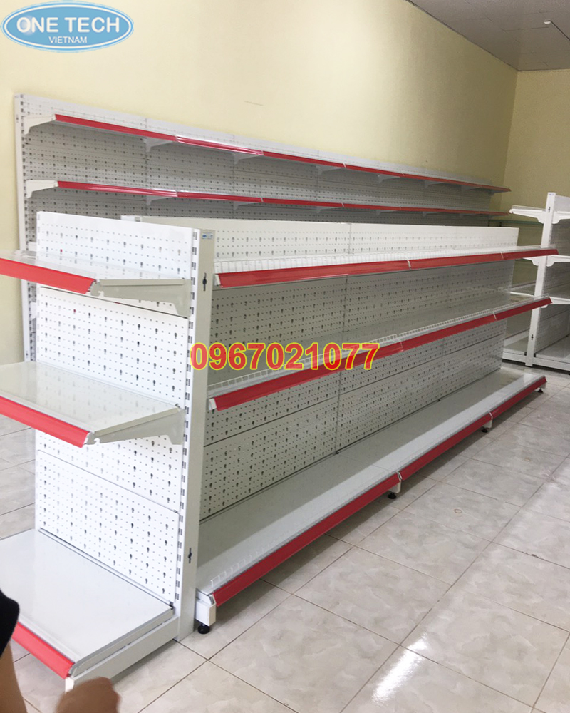 Kệ đôi siêu thị tôn đục lỗ C1200 x D900 x R750 x 3 tầng