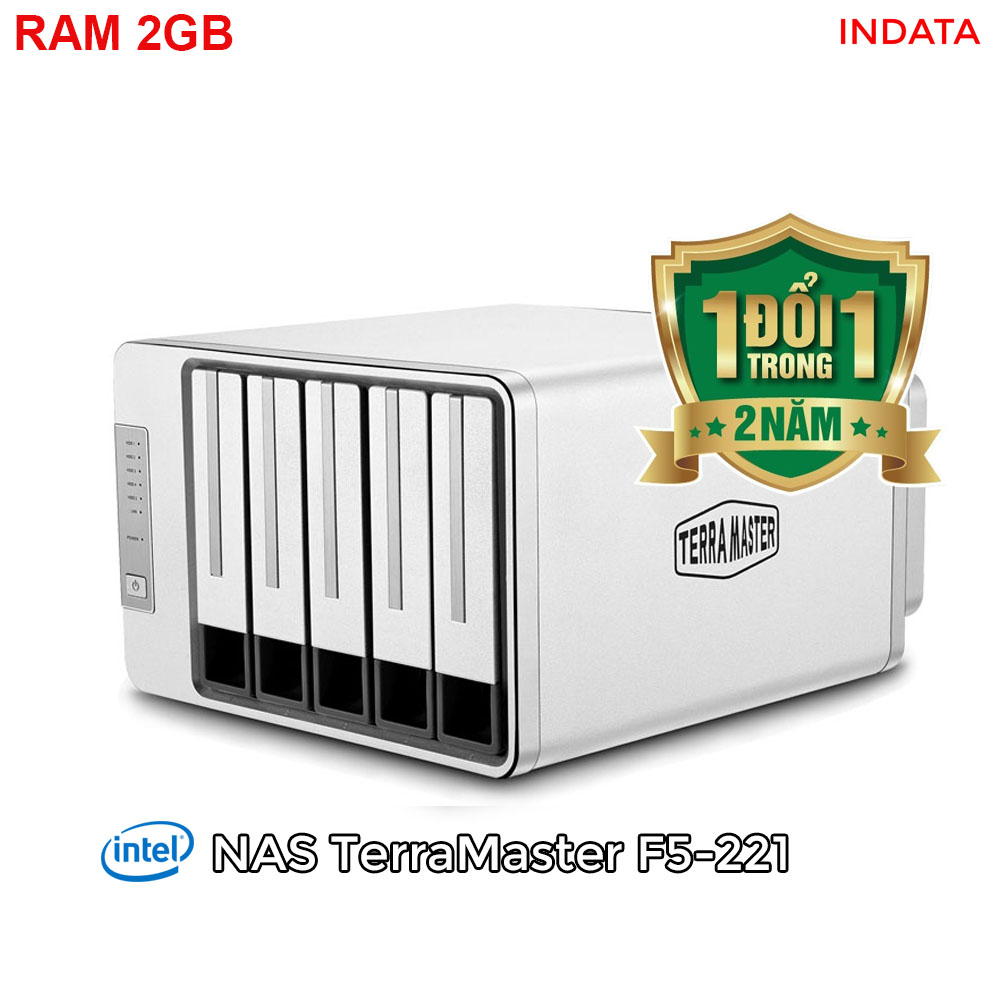 Bộ lưu trữ mạng NAS TerraMaster F5-221, Intel Dual-core CPU 2GHz, RAM 2GB, LAN 2x 1GbE, 5 khay ổ cứng RAID 0,1,5,6,10,JBOD,Single - Hàng chính hãng