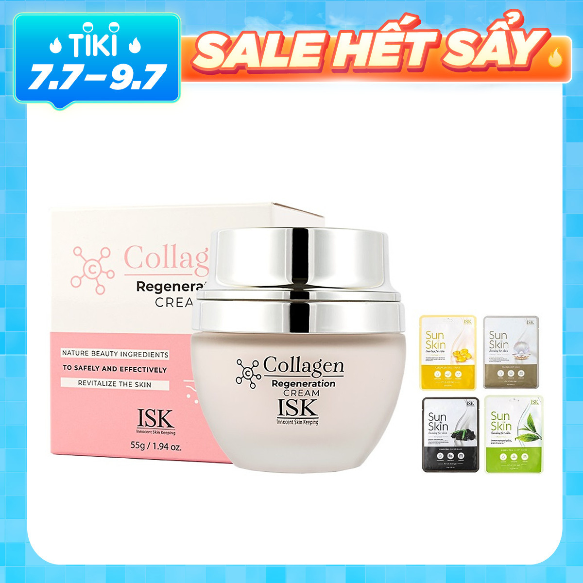 Kem Dưỡng Săn Chắc Và Làm Trắng Da ISK Collagen Regeneration Cream 55g + Tặng Kèm 1 Mặt Nạ Dưỡng Da ISK Mask 23g Bất Kỳ