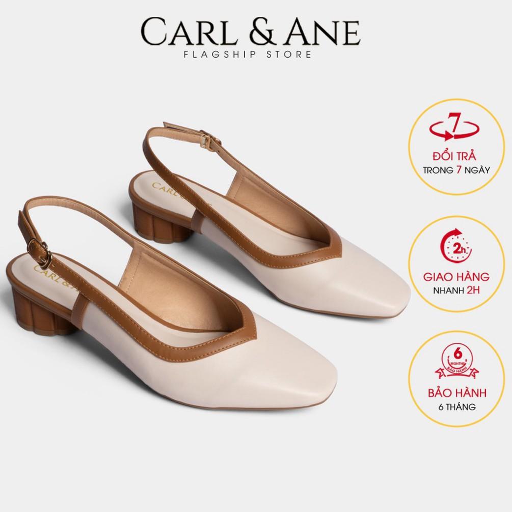 Carl &amp; Ane - Giày cao gót mũi vuông hở gót phối dây cao 3cm màu kem nhạt