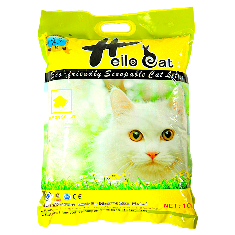 Cát Vệ Sinh Thái Lan Dành Cho Mèo Hương Chanh Không Bụi Vón Nhanh Mùi Hương Dịu Nhẹ Dễ Chịu Hello Cat Lemon Bentonite Sand (10L/7KG) - TẶNG 1 Lon Pate Hello Cat Pate Mùi Ngẫu Nhiên 190G