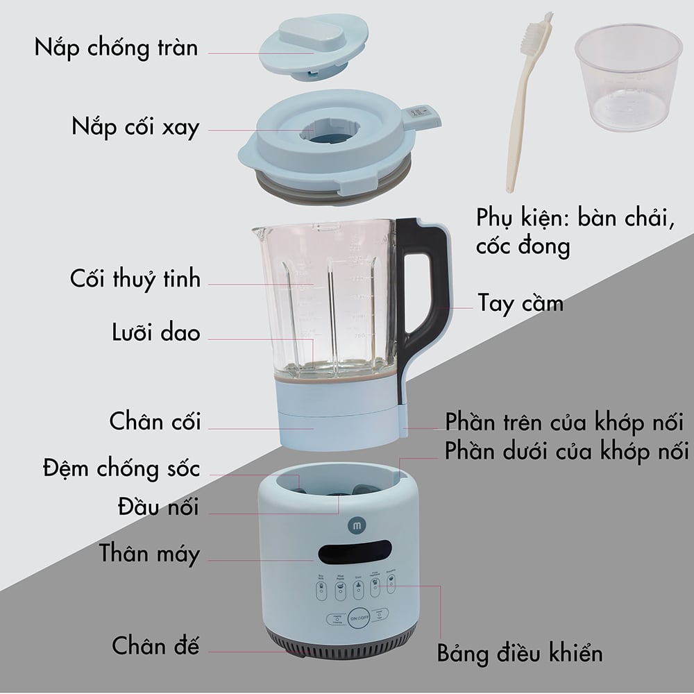 Máy làm sữa hạt, xay sinh tố, nấu cháo dinh dưỡng em bé Mishio cối thủy tinh borisilicate 1.75L - Sữa hạt &amp; chân không