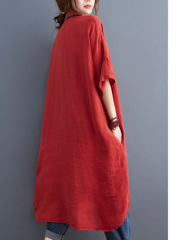Váy sơ mi dáng ULZZANG đuôi tôm suông tay cộc chất đũi mềm mát mặc hè cho nữ Đũi Việt