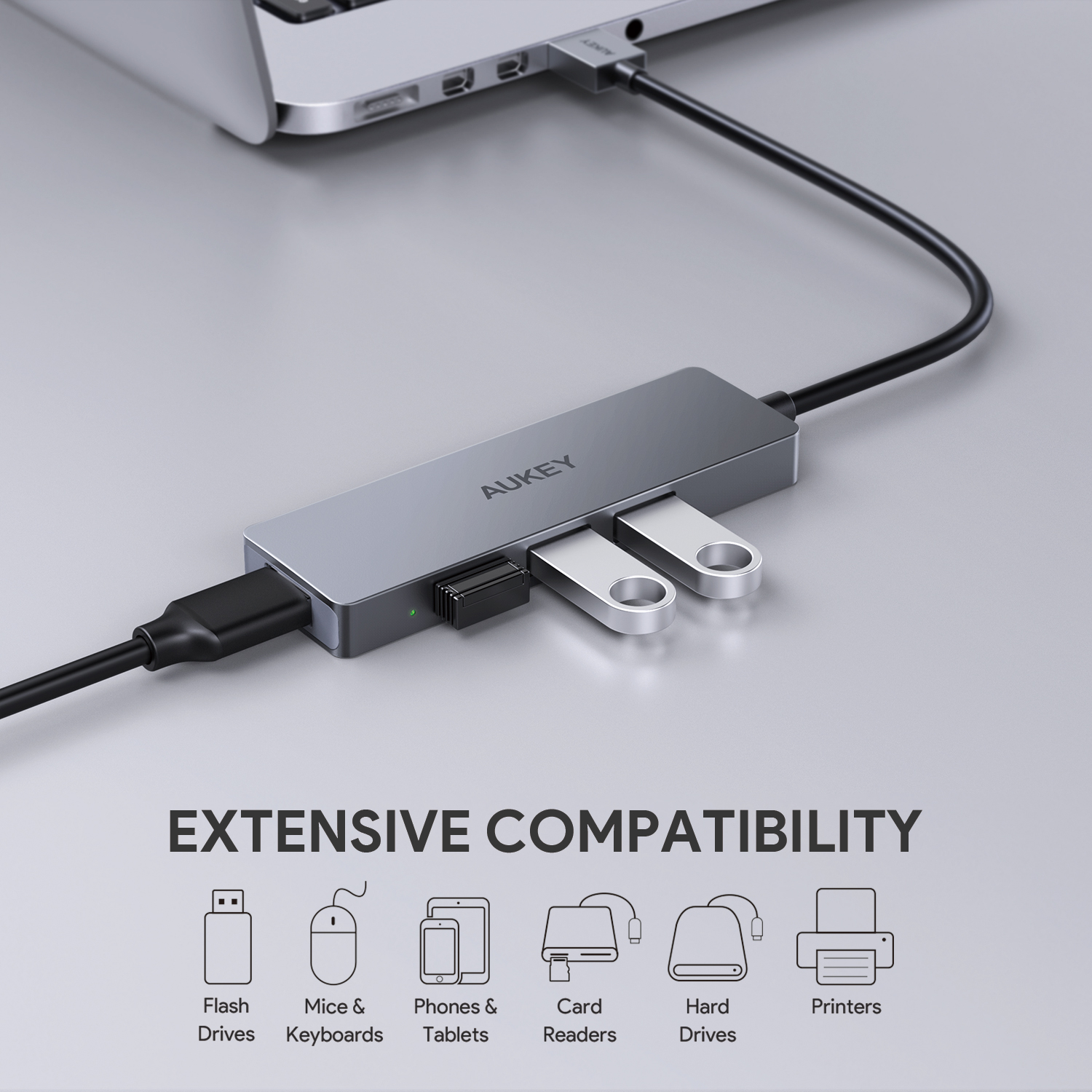 Hub Chia Cổng 4 Cổng USB 3.0 AUKEY CB-H36 Hỗ Trợ Truyền Dữ Liệu Tới 5Gbps - Hàng Chính Hãng