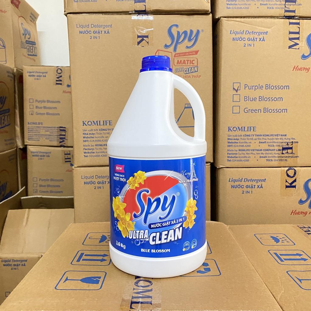 Nước giặt xả SPY 3,6 kg màu Xanh Dương 2 trong 1 hương hoa Pháp ULTRA CLEAN trắng sạch vượt trội