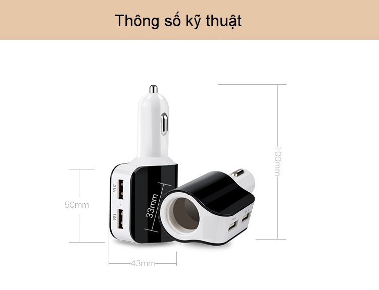 Tẩu cắm sạc trên ô tô 80W chia 2 cổng USB tiện dụng A68