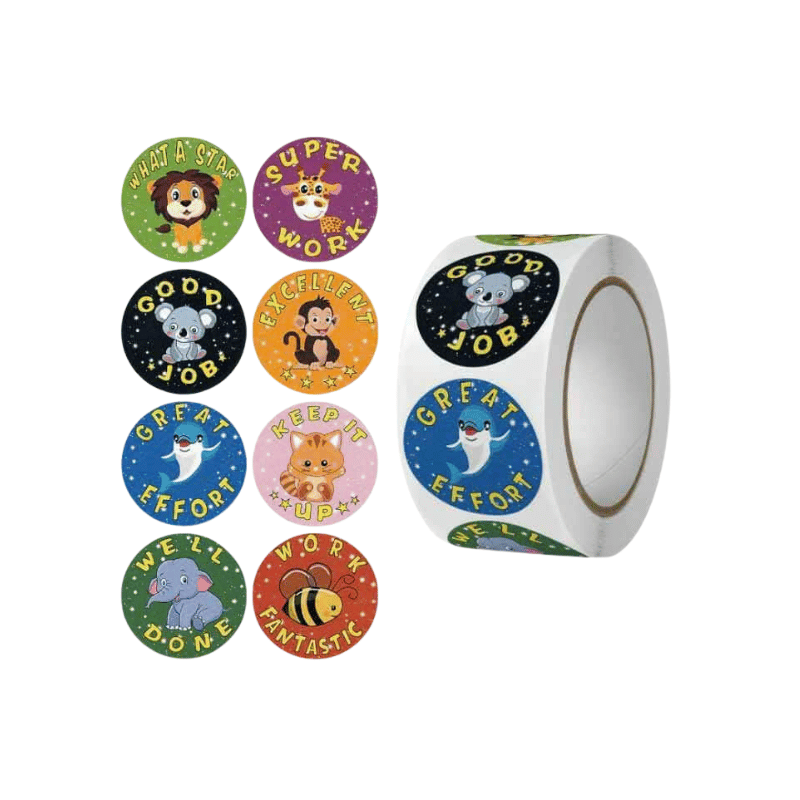 Set 11 Cuộn Sticker Khen Thưởng Đáng Yêu – Tem Dán Mặt Cười, Động Vật, Cảm Ơn, Động Viên Cho Bé