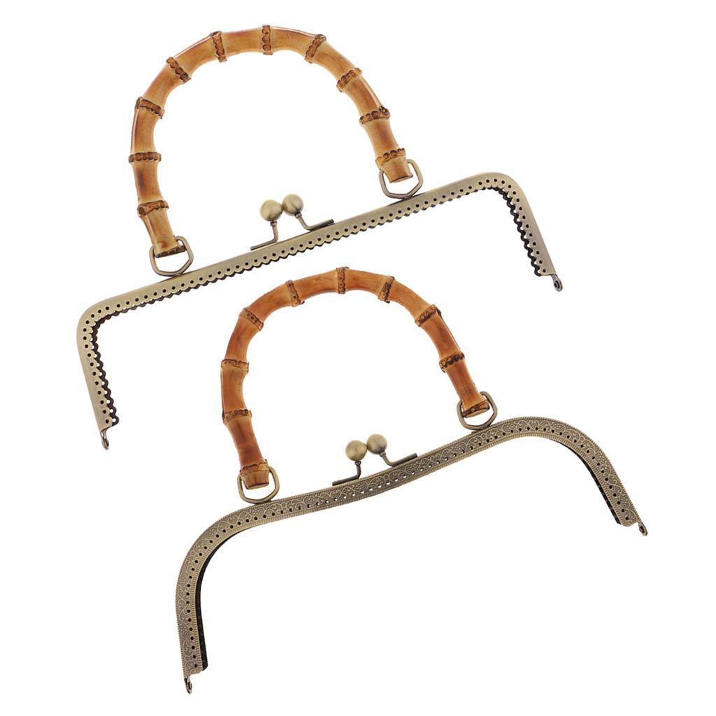 2pcs Bag Closure Clips Metal Bags Bag Hanger Bamboo Handle 25cm + 27cm for DIY Handbag Purse, Bronze