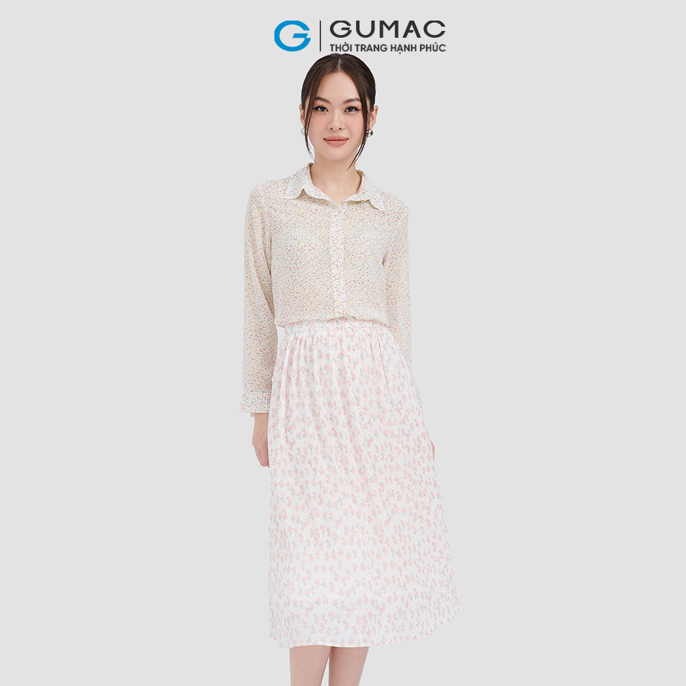 Chân váy GUMAC VC10016 dập ly họa tiết hoa nữ tính