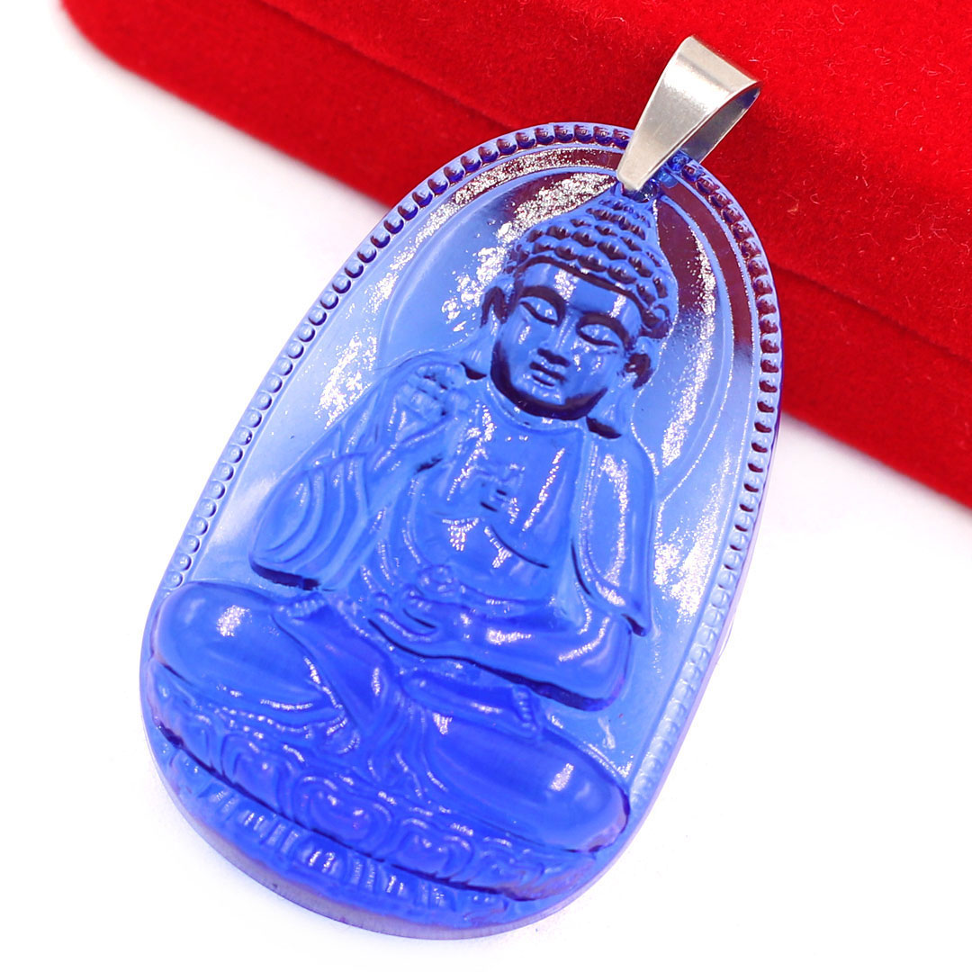 Mặt Dây Chuyền Phật A Di Đà Đá Pha Lê Xanh Dương Size Nhỏ 3.6cm & Size Lớn 5cm- Tặng Kèm Móc Inox - Phong Thủy 868 - May Mắn - Bình An